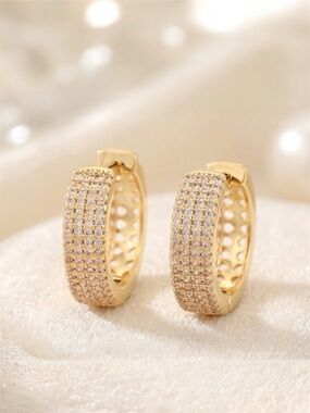 Huggie Earrings | 14K Gold Plated Zirconia Hoop Earrings | Luxury Jewelry